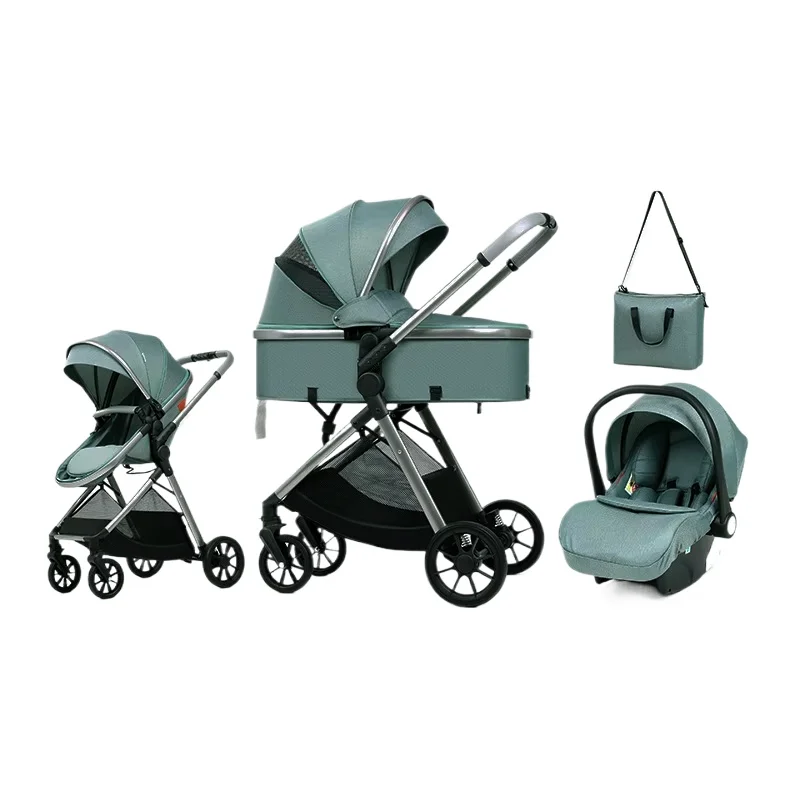 3 in 1 multifunctional baby stroller equipped with car seats for sitting and lying down