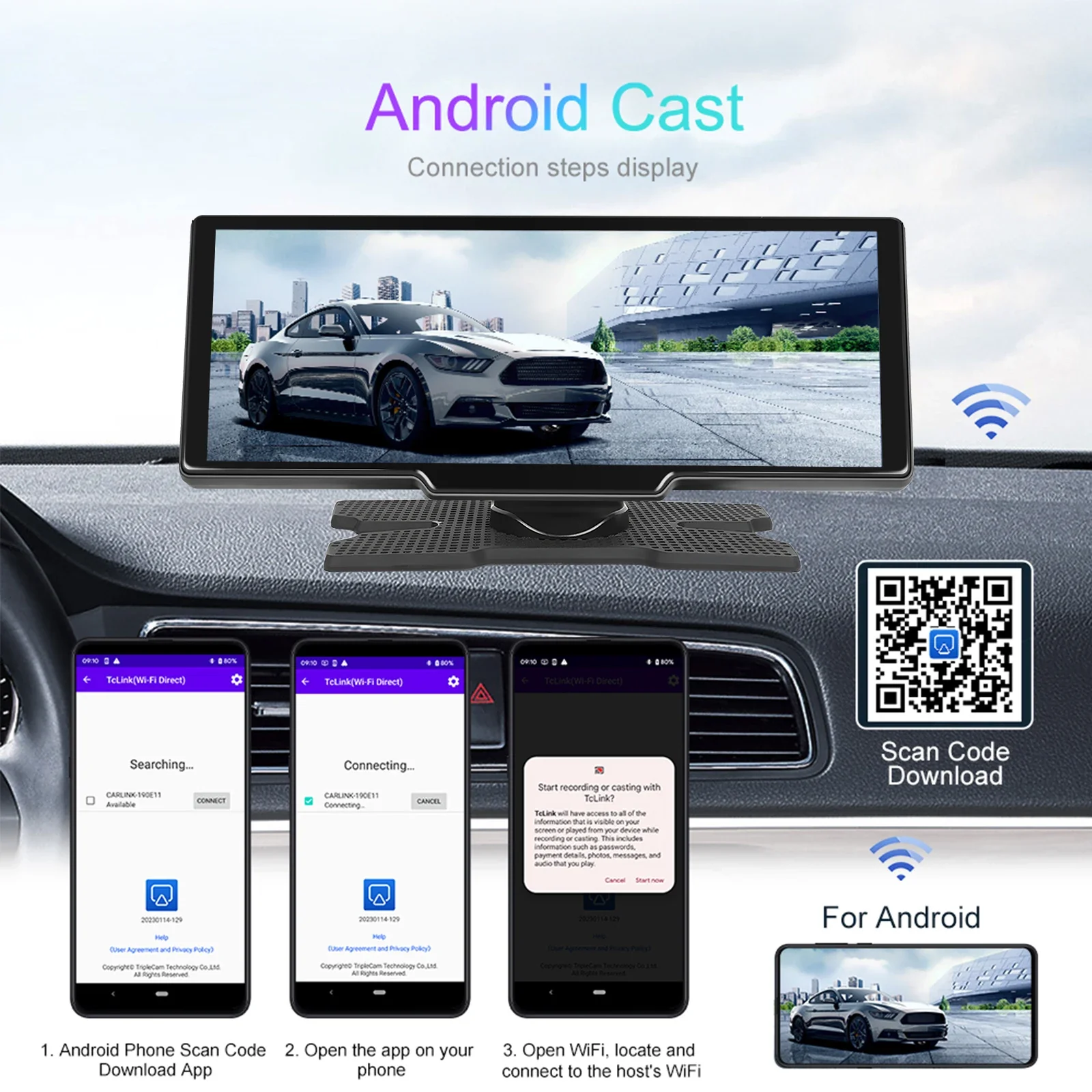 Podofo Wireless Carplay Android Auto Portable Digital Dashboard